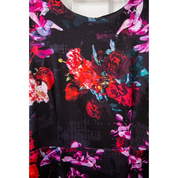 Betsey Johnson Black Floral Print Scuba Sheath Midi Dress, size 12 - Picture 4 of 10